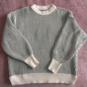 Aerie Dark Green and White Striped Sweater